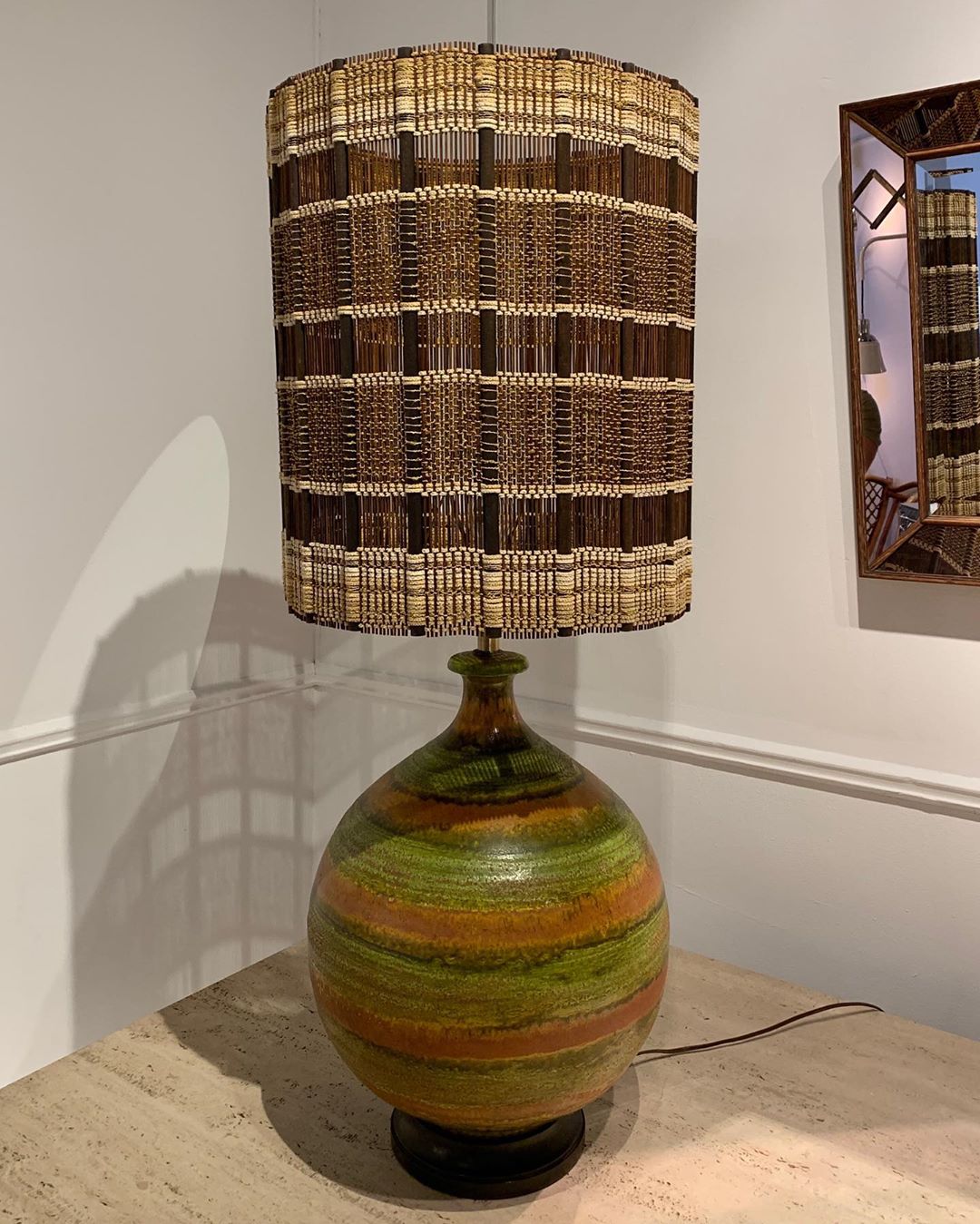 Ceramic table lamp, original shade, 1970s, American Design