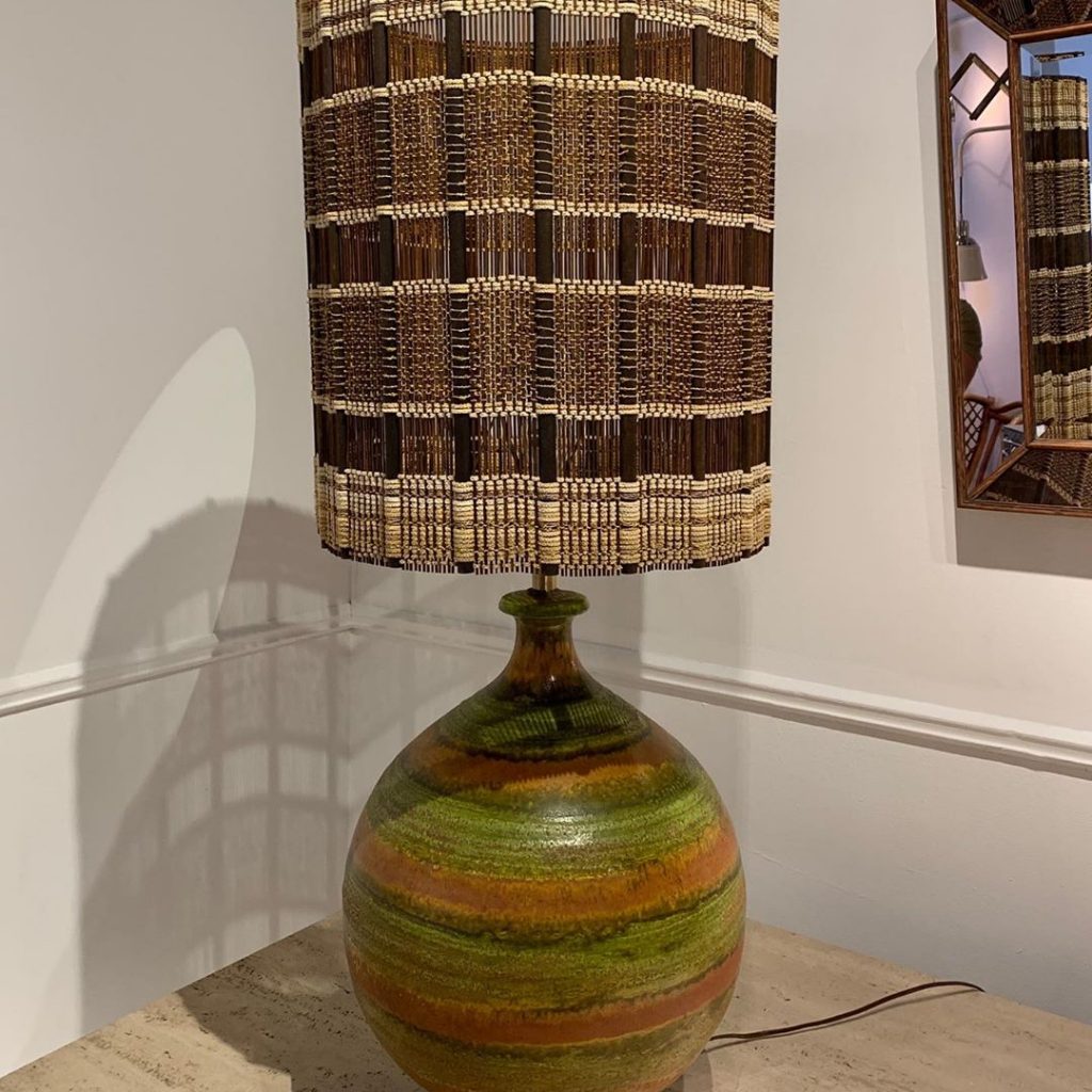 Ceramic table lamp, original shade, 1970s, American Design